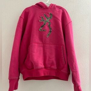 Browning Pink Hoodie with Camo Logo. Thick and warm! Size Girls Large